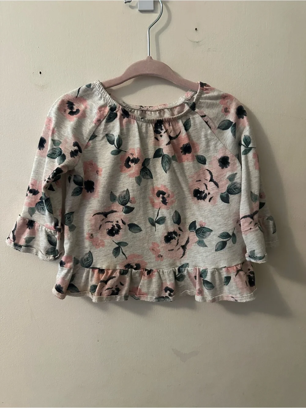 OshKosh B'gosh Cream Top with Pink Floral Ruffle Hem
